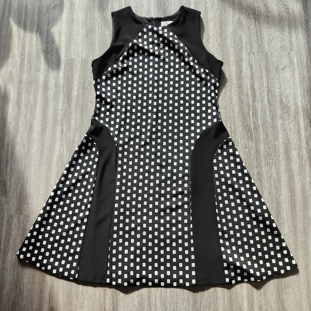 Black & White Geometric Fit-and-Flare Dress